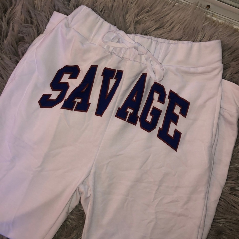 White SAVAGE joggers